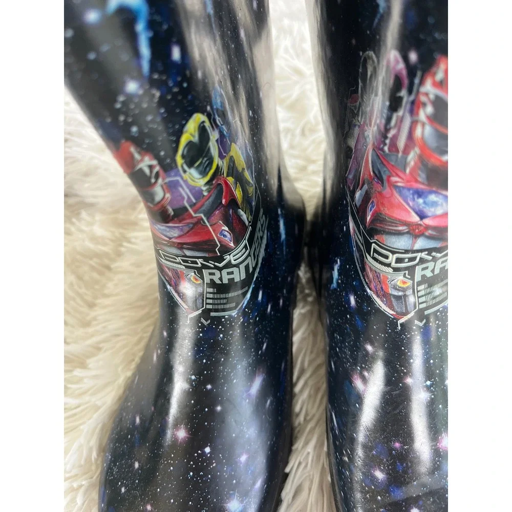 Power Rangers Toddler Rain Boots Galaxy Space Print Black Red Blue Size 2/3
